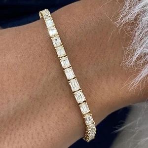 18K Yellow Gold Tennis Bracelet 5.5ct Emerald Cut Lab-Created Diamond F/VS - Picture 1 of 8
