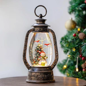 Christmas Snow Globe Lantern Water Glittering Snowman with Christmas Tree, USB L - Picture 1 of 8