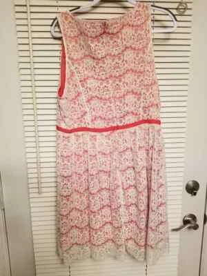 Mujer Usado, Sin Mangas, Marfil Encaje Sobre Coral Vestido Vaina, Talla 16 Foto 1 de 4