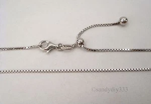 20" RHODIUM plated STERLING SILVER 1mm BOX CHAIN NECKLACE ADJUSTABLE SLIDE #9126 - Picture 1 of 2