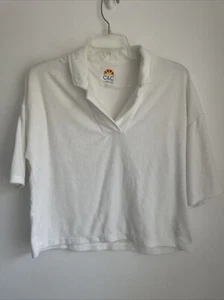 C & C California White Terry Cloth Polo Shirt Size MEDIUM Boxy J20 - Picture 1 of 4