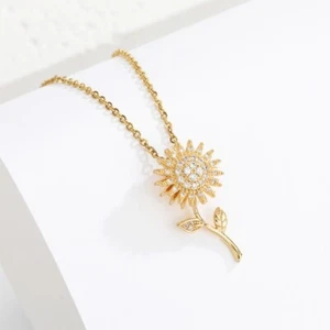 Sunflower Copper Zirconia Rotating Necklace Gold Plating + Travel Jewelry Box! - Picture 1 of 7