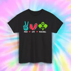 Peace Love Pickleball T-Shirt Colorful Sports Paddle Game Tee S-5XL - Picture 1 of 12