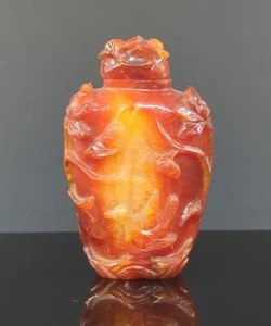 Antique Chinese Carnelian Agate Relief Carved Snuff Bottle Qing 19c - Picture 1 of 12