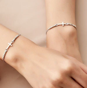 Women Cross Bracelet Sideways Cross String Bracelet Christian Religious Bracelet - Picture 1 of 3