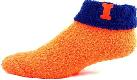 Illinois Fighting Illini College Orange with Navy Cuff Fuzzy Socks Cover