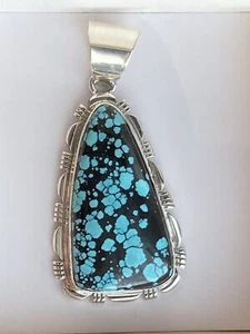 Native American Sterling Silver Navajo Hubei Turquoise Pendant Thomas Francisco - Picture 1 of 12