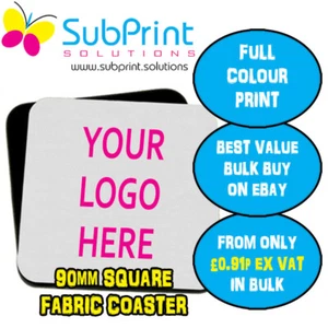 Custom Business LOGO Branded Promotional Square Fabric 90mm Coaster Mat - Picture 1 of 2