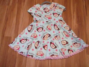 Silly Monkeys Fun Handmade Green Cotton Bias Skirt Lined Bodice Dress Size 7 - Picture 1 of 6