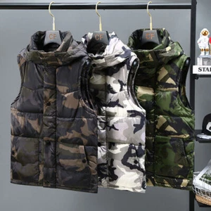 Piumino uomo invernale mimetico smanicato giacca caldo gilet cappotti con cappuccio nuovo - Foto 1 di 25