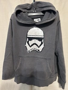 Gap Boys Star Wars Stormtrooper Hoodie Gray M/8 Flip Sequin Pullover Sweatshirt - Picture 1 of 9
