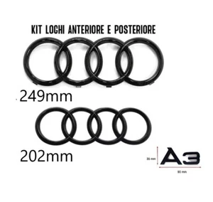 kit stemma logo anelli Audi Anteriore Posteriore A3 2020/2025 Nero Lucido - Foto 1 di 6