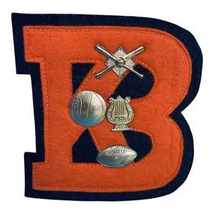 Orange Black KB Letterman Patch 4"x4" Varsity High College Jacket Gold Pins - Picture 1 of 5