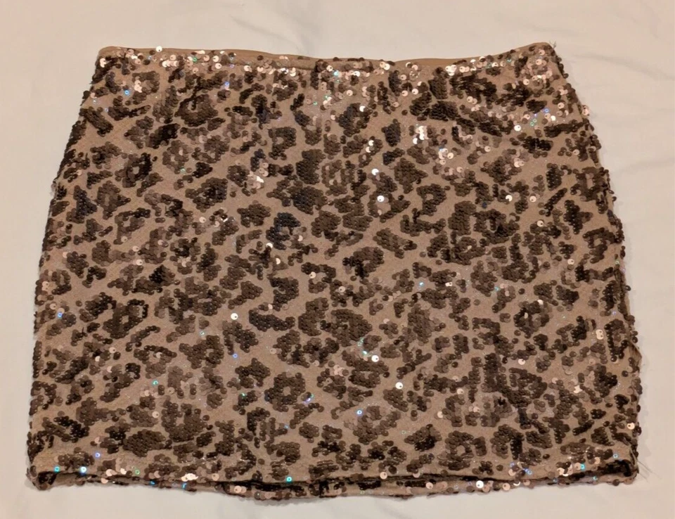 百合白色香槟金色虹彩亮片豹纹迷你裙中号 — 第 1/4 张图片