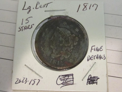 1817 Coronet Head Large Cent - Fine Details Cond - Lot# 2023-157 Cover