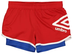 Umbro Girls' Youth (4-14) 2 in 1 Mesh Knit Soccer Training Shorts, Red/Blue - Picture 1 of 8
