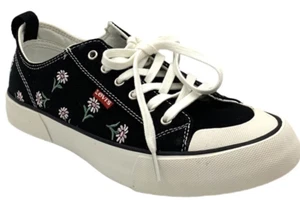 Levi's Womens size 8m Anika NM EMB 2 Canvas Floral embroidered Sneaker Black SR - Picture 1 of 6