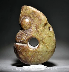 3" Old Chinese Hongshan Culture Jade Carving Pig Dragon Hook Amulet Pendant - Picture 1 of 4