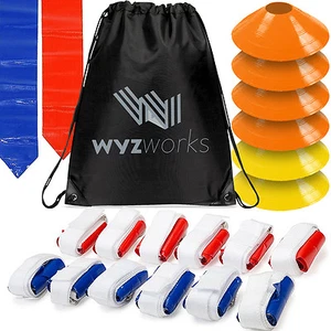 Juego de fútbol americano WYZworks banderas azules y rojas 12 jugadores 36 banderas con 6 conos y bolsa de viaje - Imagen 1 de 9