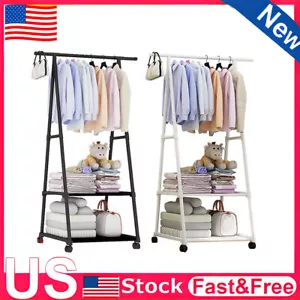 Heavy Duty Commercial Garment Rack Rolling Collapsible Clothing Shelf on Wheels - Picture 1 of 14