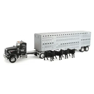 1/16 Big Farm Peterbilt 367 Semi with Livestock Trailer and 4 Cows - Picture 1 of 2