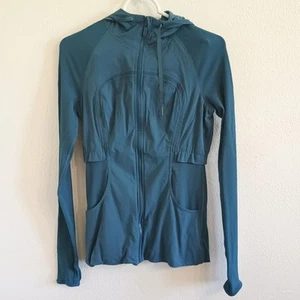 Lululemon Blue Dance Studio Jacket Rib Sleeve Reversible Ruched Zip Size 4? - Picture 1 of 11