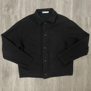 Zara Jacket Men's Large Black Peacoat Workwear Military Oversized Boxy Cropped - Picture 1 of 8