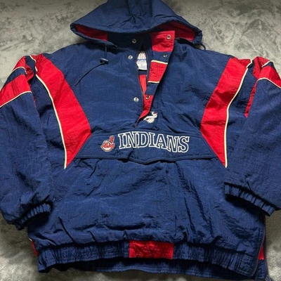 Chaqueta acolchada vintage de los Cleveland Indians para hombre XL azul de nailon con capucha Foto 1 de 4