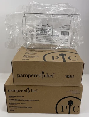 Pampered Chef Quick Cooker Lot Springform Ceramic Pot Cover Wire Cradle - Image 1 of 4