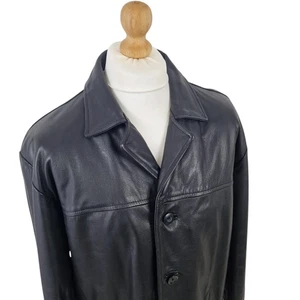 Ben Sherman Mens Leather Jacket Size Medium Black Button Front Collared - Picture 1 of 18
