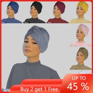Islamic Women Hijab Pleated Underscarf Wrap Head Cover Muslim Indian Turban Hat - Picture 1 of 22
