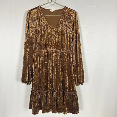 Vestido Jodifl Magnificent Muse Terciopelo Aplastado Dorado Marrón En Niveles Hada Gótico Talla L Foto 1 de 4