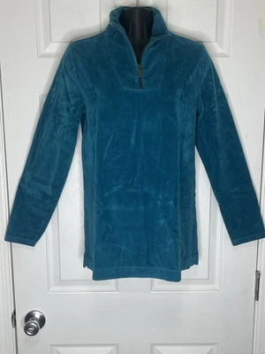 Lands’ End Women's Top Henley SZ S Brushed Corduroy Pullover 1/4 Zip Teal Mock - Image 1 of 4