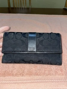 Coach Black Bi-Fold Wallet - Signature C Logo With Leather Trim - Picture 1 of 14