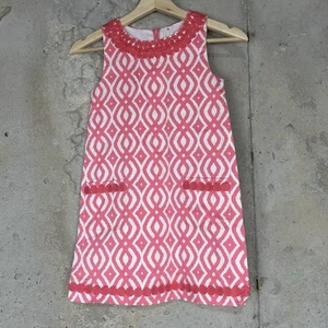 Vineyard vines coral pink white geometric sleeveless Shift dress girls 8 - Picture 1 of 5