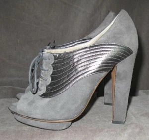 ALBERTA FERRETTI Women's Gray Leather Peep-Toe Lace-Up High Heel 36.5 EU/6.5 US - Picture 1 of 10