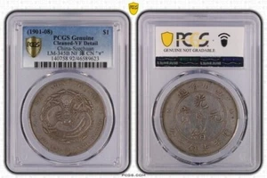 1901-08 CHINA SILVER DOLLAR PCGS GENUINE VF DETAIL CHINA SZECHUAN LM 345B - Picture 1 of 3