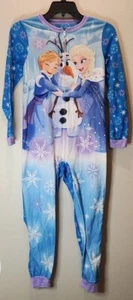 Girls Frozen Pajamas One Piece Zip Up Footed Disney Size 10/12 - Picture 1 of 3
