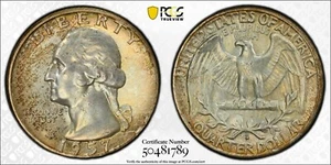 MS66 1957-D 25C Cuarto de Plata Washington, PCGS Trueview - Juego Como Nuevo Tonificado - Imagen 1 de 3