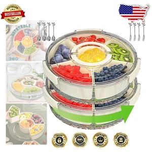 Large Rotating Snack Box - 6 Partition Serving Tray with Tight-Sealing Lid - Picture 1 of 9