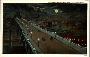  Postal Coches Puente de Alto Nivel Cleveland OH 1930 Veterans Memorial Night Moon - Imagen 1 de 3