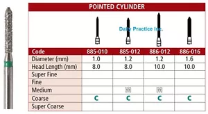 Johnson-Promident Dental Diamond Burs CILINDRO A PUNTA multiuso tutte le misure scatola/5 - Foto 1 di 2