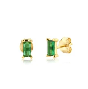 Sterling Silver 9CT Gold plated Emerald Solitaire Stud Earrings - Picture 1 of 4