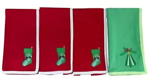 Martha Stewart Everyday Christmas Dinner Napkins Red Stocking Green Tree Lot 4 - Picture 1 of 5