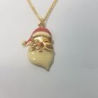 Vintage Gold Tone Enamel Santa Clause Christmas Pendant Necklace 18"