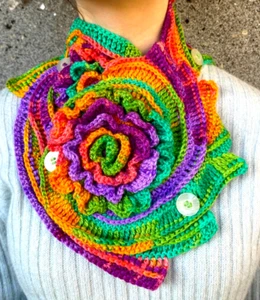 Colorful 3D Rose Neck Cowl – Rainbow Floral Scarf for Women Lightweight Warmer - Picture 1 of 13
