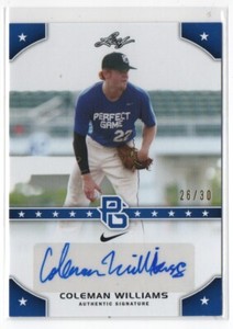 2015 Leaf Perfect Game National Showcase Blue /30 Coleman Williams #PG-CW2 Auto