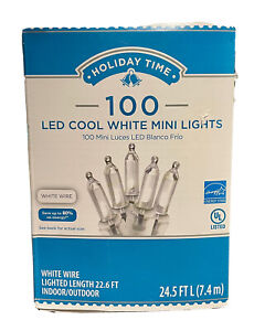 Holiday Time 100 Count Cool White Led Mini String Lights With White Wire New