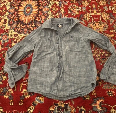 Camisa azul abotonada aspecto lino 7/8 para niños Place Foto 1 de 4