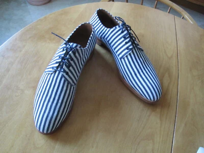 男式 TAFT 鞋手工制作西班牙蓝色和白色条纹 12 — 第 1/4 张图片